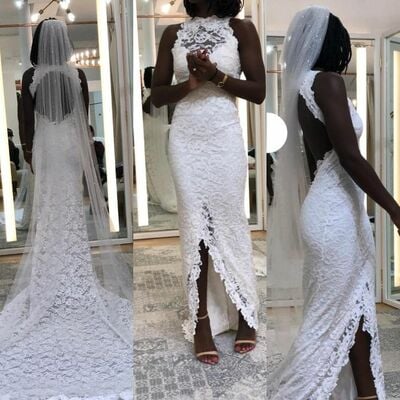 Simple sheath lace wedding dress bridal gown wedding gown
