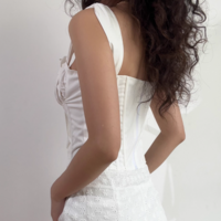 V-neck ruffled butterfly-strap herringbone waist top - Thumbnail 1