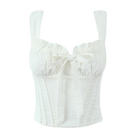V-neck ruffled butterfly-strap herringbone waist top - Thumbnail 3