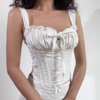 V-neck ruffled butterfly-strap herringbone waist top - Thumbnail 4