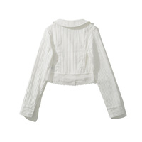 Sexy Hot Girl Lace Long Sleeve Vertical Striped Button Short Shirt - Thumbnail 6