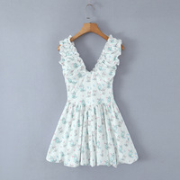 Cat Print V-Neck Flower Bud Romantic Girl Dress - Thumbnail 2
