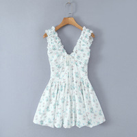 Cat Print V-Neck Flower Bud Romantic Girl Dress - Thumbnail 3