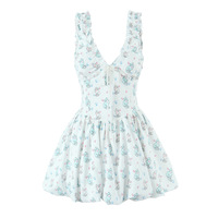 Cat Print V-Neck Flower Bud Romantic Girl Dress - Thumbnail 1