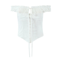 Drawstring bow tie single breasted top - Thumbnail 1