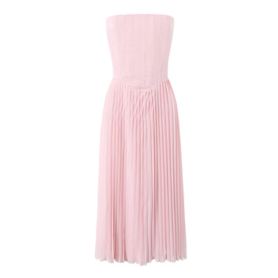 Pink pleated waist midi dress