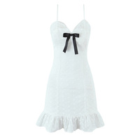 Contrast bow embellished lace hem slip dress - Thumbnail 1