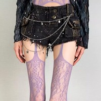 Sexy Floral Hollow Out Tights Stockings With Open Crotch, Perfect For Daily Party Wear - Thumbnail 6