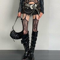 Sexy Floral Hollow Out Tights Stockings With Open Crotch, Perfect For Daily Party Wear - Thumbnail 3