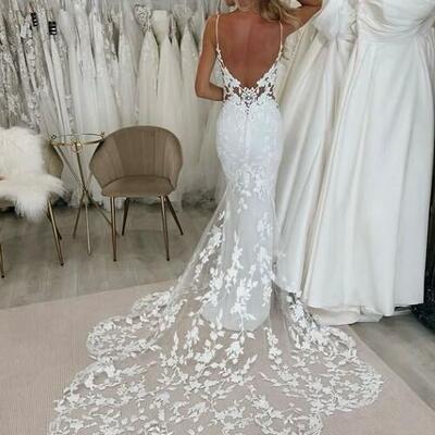 Sexy lace wedding gown wedding dress, appliques lace tulle wedding gown bridal dress