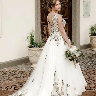Sexy floral wedding gown wedding dress, appliques lace tulle wedding gown bridal dress