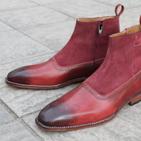 Bespoke Handmade Men Genuine Leather Suede Ankle High Strap Boot - Thumbnail 1