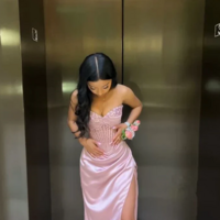 Elegant Pink Shiny Exquisite Beaded Long Slit Evening Dresses - Thumbnail 1