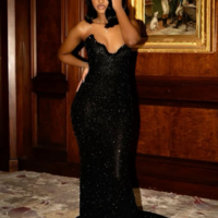 Black Mermaid Long Sequin Prom Dress Evening Gown  - Thumbnail 1