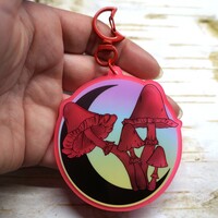 Red Glowing mushroom and moon keychain - Thumbnail 1