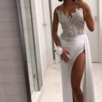 Gorgeous White A-line Prom Dress With Slit - Thumbnail 1