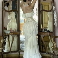 Sheath Strapless Modest Chiffon Sleeveless Ivory Prom Dresses - Thumbnail 1