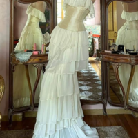 Sheath Strapless Modest Chiffon Sleeveless Ivory Prom Dresses - Thumbnail 2