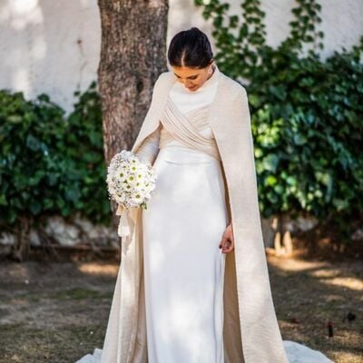 Simple sheath with shawl wedding dress bridal gown wedding gown