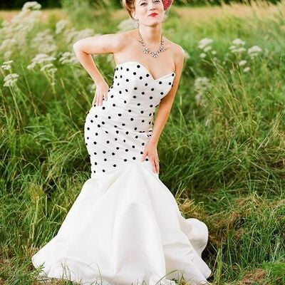Simple mermaid polka dots wedding dress bridal gown wedding gown