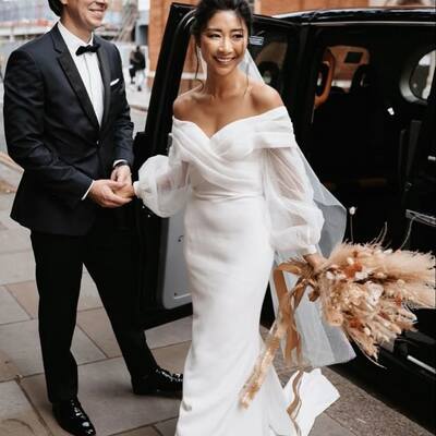 Elegant sheath off the shoulder wedding dress bridal gown wedding gown