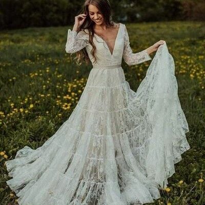 Sexy a line lace beach boho wedding dress bridal gown wedding gown