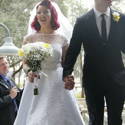 Simple a line polka dots tea-length wedding dress bridal gown wedding gown