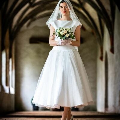 Simple a line tea-length wedding dress bridal gown wedding gown