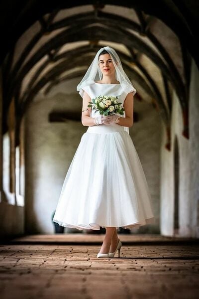 Simple A Line Tea-length Wedding Dress Bridal Gown Wedding Gown