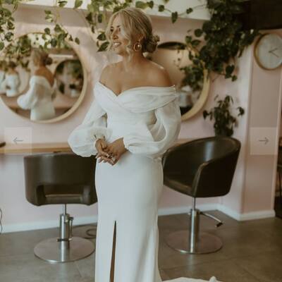 Simple sheath off the shoulder wedding dress bridal gown wedding gown