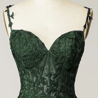 Green Tulle Lace Long A-Line Prom Party Dress - Thumbnail 3