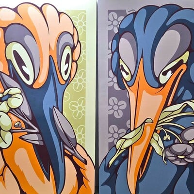 Xxl diptych paintings by mentalink "duality i & duality ii"