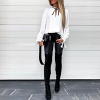 White Loose Long Sleeve Shirt - Thumbnail 1