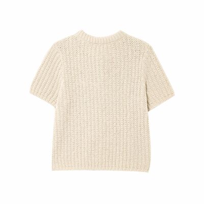 Organza short-sleeved knitted top with bow