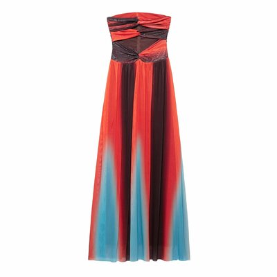 Street style tulle print bandeau dress - Thumbnail 2