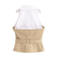 Fashionable belt halter neck patchwork top - Thumbnail 1