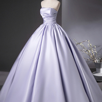 Lilac Satin Long A-Line Prom Dress, Beautiful Strapless Party Dress - Thumbnail 1