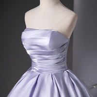 Lilac Satin Long A-Line Prom Dress, Beautiful Strapless Party Dress - Thumbnail 4