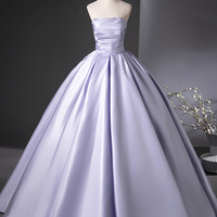 Lilac Satin Long A-Line Prom Dress, Beautiful Strapless Party Dress - Thumbnail 5