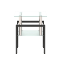 1-Piece Modern Tempered Glass Coffee Table End Table – Transparent/Black, Square Tea Table for Living Room - Thumbnail 1