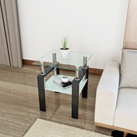 1-Piece Modern Tempered Glass Coffee Table End Table – Transparent/Black, Square Tea Table for Living Room - Thumbnail 3