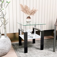 1-Piece Modern Tempered Glass Coffee Table End Table – Transparent/Black, Square Tea Table for Living Room - Thumbnail 4