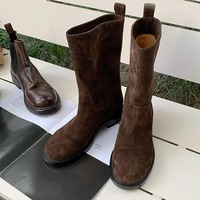 Women's genuine leather frosted brown Chelsea boots - Thumbnail 2