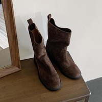 Women's genuine leather frosted brown Chelsea boots - Thumbnail 1