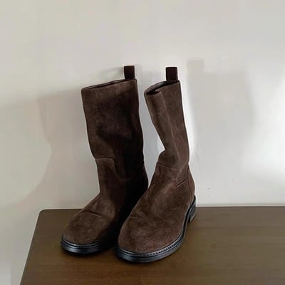 Women's genuine leather frosted brown chelsea boots