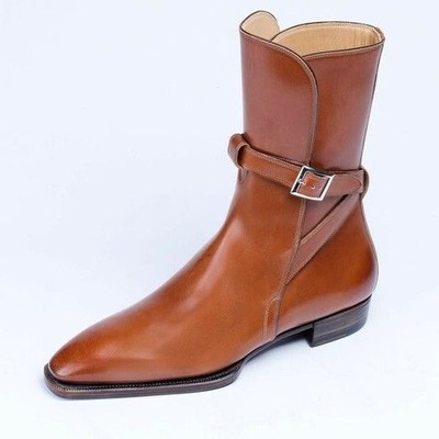 Handmade men brown calf leather jodhpur ankle boot - Thumbnail 3
