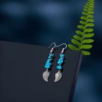 Whispers of Turquoise Leaves - Artisan Dangle Earrings - Thumbnail 3