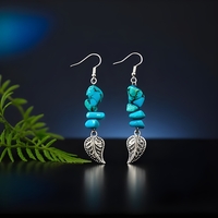 Whispers of Turquoise Leaves - Artisan Dangle Earrings - Thumbnail 2