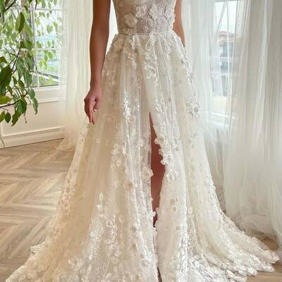 Simple a line lace wedding dress bridal gown wedding gown