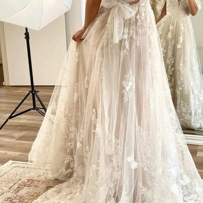Simple a line lace wedding dress bridal gown wedding gown